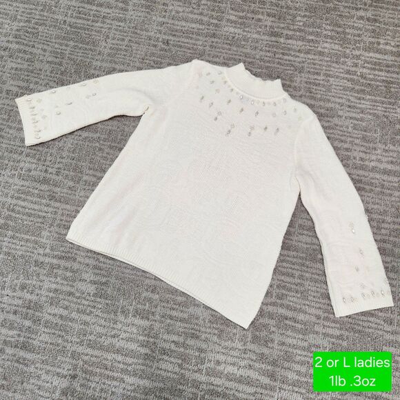 Chicos womens mock beaded sweater cream ivory size 2 or L - Picture 1 of 12